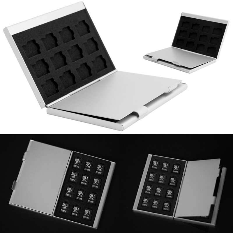 Perak Aluminium Case Penyimpanan Kartu Memori Kotak Holder untuk 24 TF Micro SD Kartu