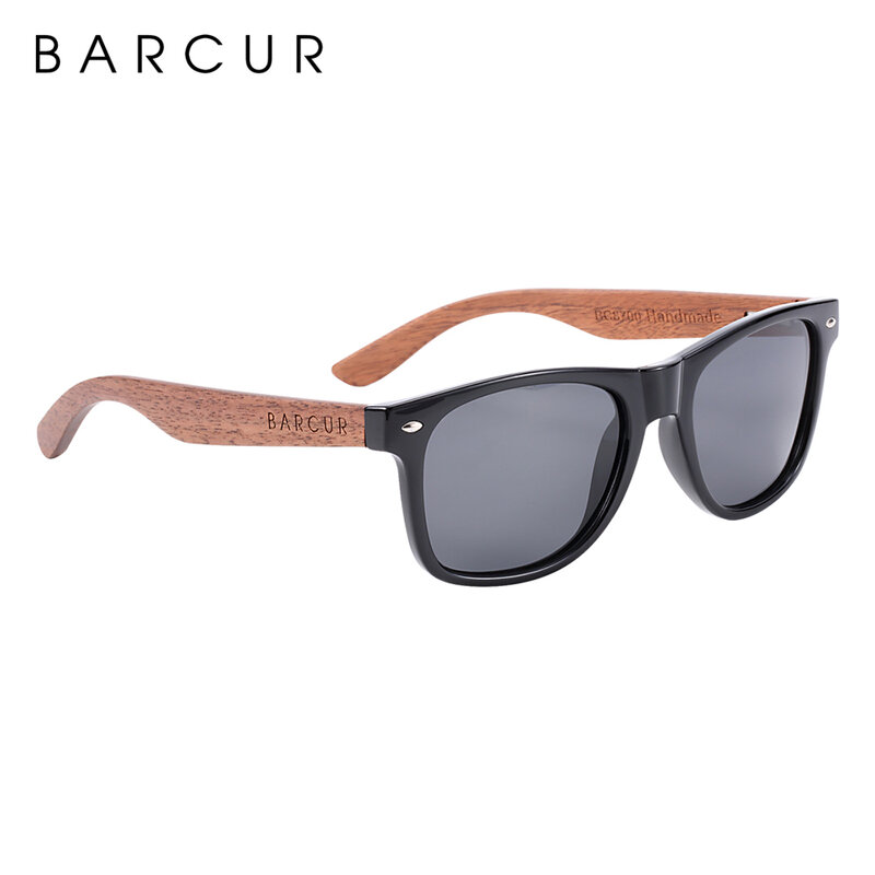 BARCUR negro nogal gafas de sol de madera polarizadas gafas de sol hombres gafas de protección UV400 caja Original de madera