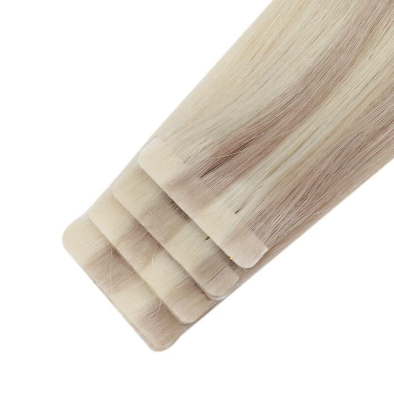 Full Shine Injection Virgin Human Hair Extensions PU Skin Weft Hand Tied Tape In Blonde Color Virgin Invisible Seamless 2021