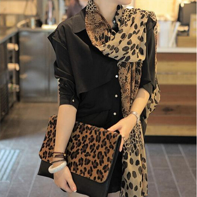 Bufanda de gasa con estampado de leopardo para mujer, chales de estilo largo, suave, multifunción, moda de invierno