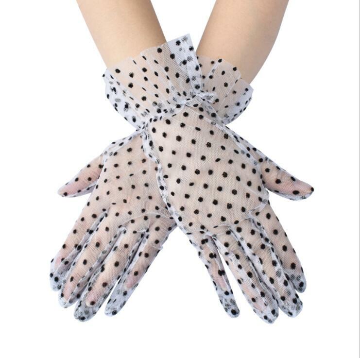 Women's Prom Dress Gloves Sexy See Thru Lace Dot Full Finger Ladies Gloves for Party Dresses Bridal Glove