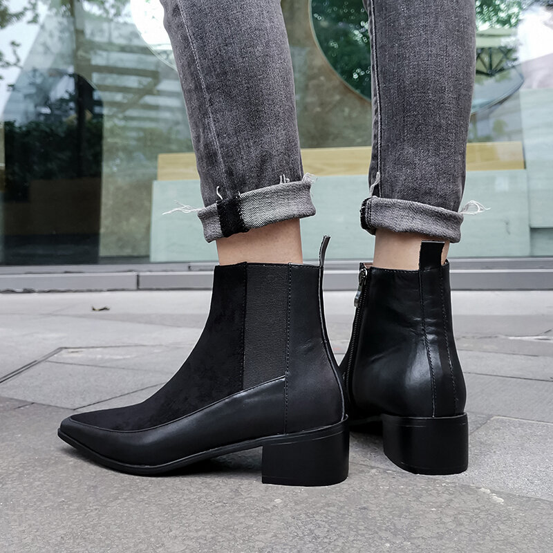 women Ankle boots Genuine Leather 22-26.5 cm feet length ankle boots for women Leather stitching online celebrity Chelsea boots