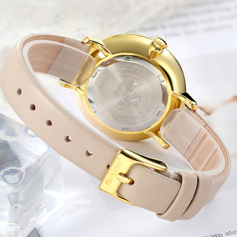 Curren-Reloj de acero inoxidable dorado para mujer, relojes de cuarzo de marca de lujo, resistentes al agua, de cristal ostentoso