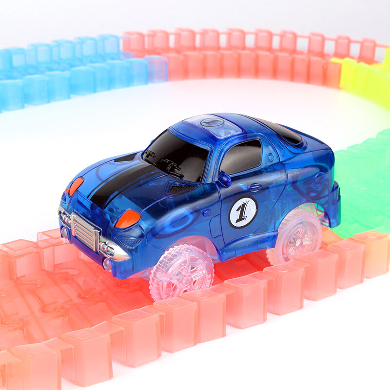 Trek Ajaib Trek Balap Mobil Bercahaya dengan Lampu Berwarna DIY Plastik Bercahaya Dalam Gelap Mainan Pendidikan Kreatif untuk Anak-anak