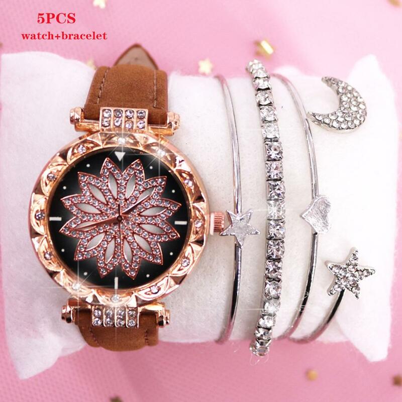 Moda zegarek kwarcowy kobiety zegarki Top marka luksusowe panie bransoletka do zegarka zestaw 2 sztuk dla zegarków Reloj Mujer diamentowy zegar