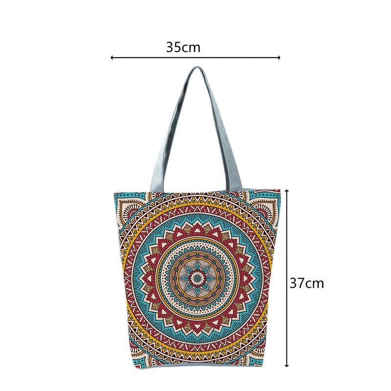 Handheld Shoulder Bag Zipper Closure Bohemia Ethnic Print Large Capacity Top-Handle Bag for School  Female Handbag Shopping Bags
