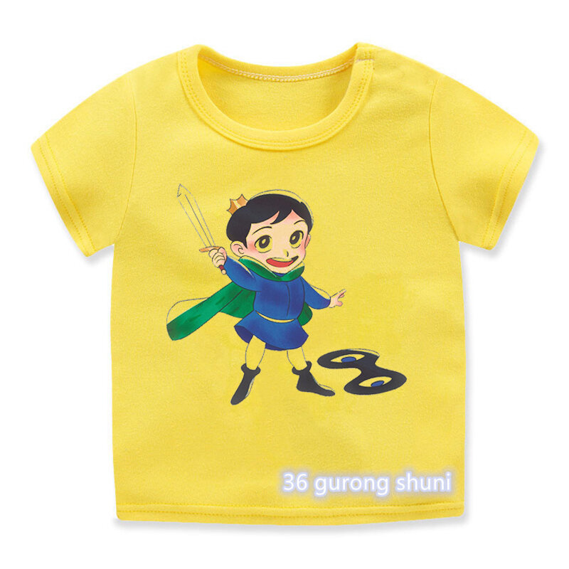 Camiseta para meninos/meninas engraçado anime ranking de reis dos desenhos animados imprimir roupas meninos verão criança tshirt crianças amarelo tshirt topos