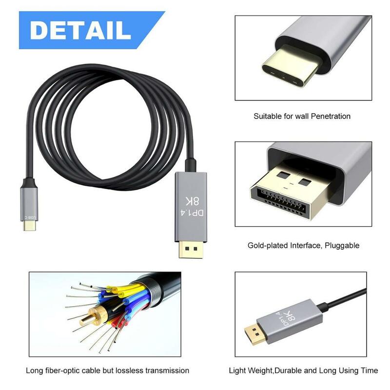 Displayport 1.4 Type-c to DP 1.4 8K super HD cable adapter usb C to 60Hz 4K@144Hz with PD Fast Charging HD for MacBook Pro