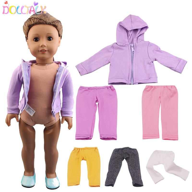 Chaqueta con cremallera de moda púrpura con sombrero, 5 colores, pantalones, ropa para muñecas de bebé de 18 pulgadas, 43cm, accesorio para muñecas recién nacidas, regalo para niñas