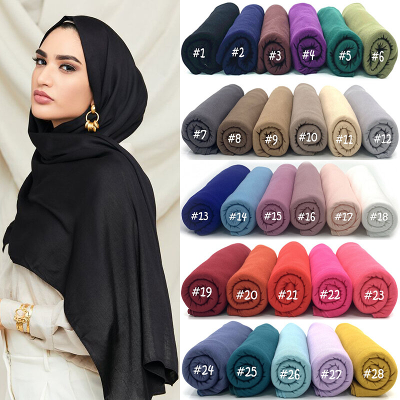 Plain Hijab ผ้าพันคอนุ่มยืดหยุ่นผู้หญิงมุสลิม Modal ยาวผ้าพันคอ Turban ผ้าคลุมไหล่อิสลาม Headscarf Head Wraps