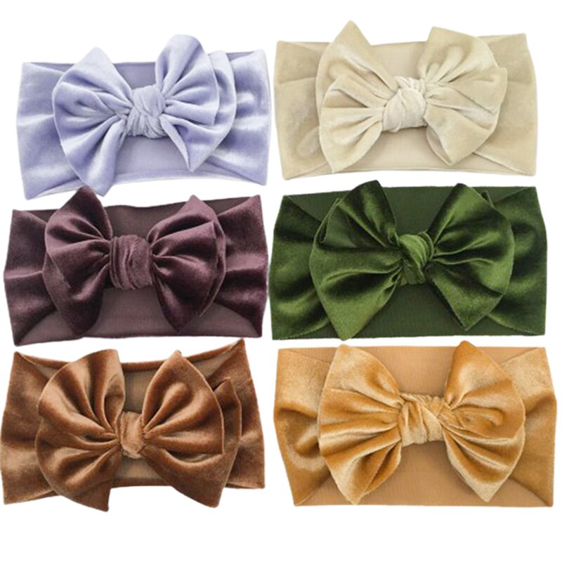 New Baby Girl Headband Infant Hair Solid Color Bows Newborn Headwear Golden Velvet Toddler Bandage Ribbon Soft Bowknot