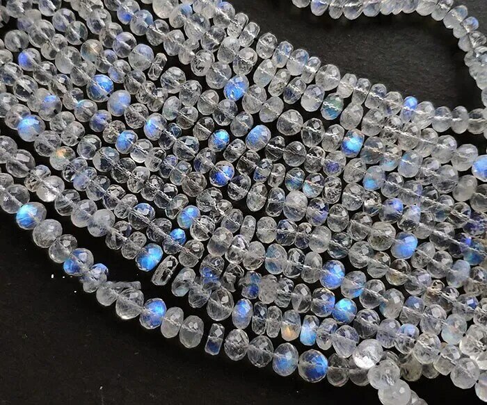 Pierre de lune blanche bleue arc-en-ciel, pierre ronde à facettes 6-7mm pour bricolage de bijoux collier 40CM FPPJ vente en gros