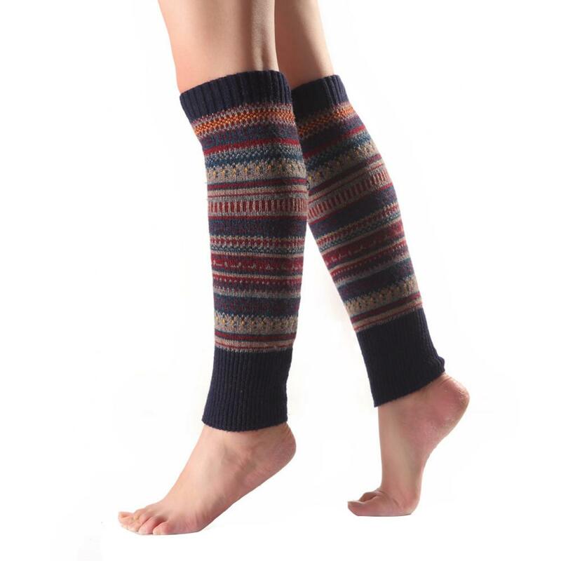 Calze a righe arcobaleno da donna scaldamuscoli lavorati a maglia calze senza piede invernali calze per stivali al ginocchio di alta moda