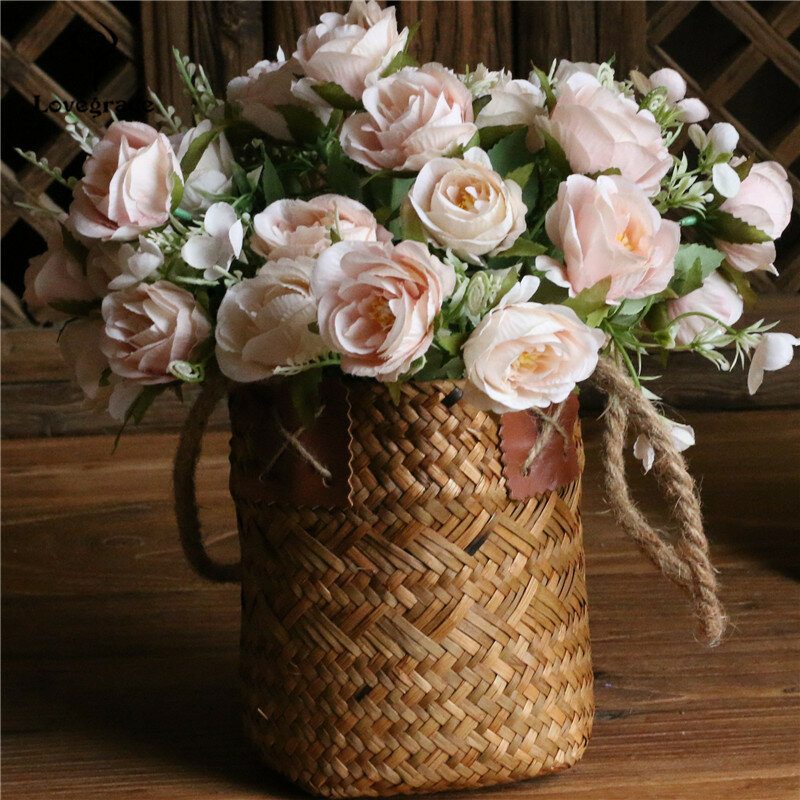Lovegrace buquê de flores artificiais, de noiva pequeno buquê, acessórios de rosas de seda rosa, decoração de casamento para dama de honra