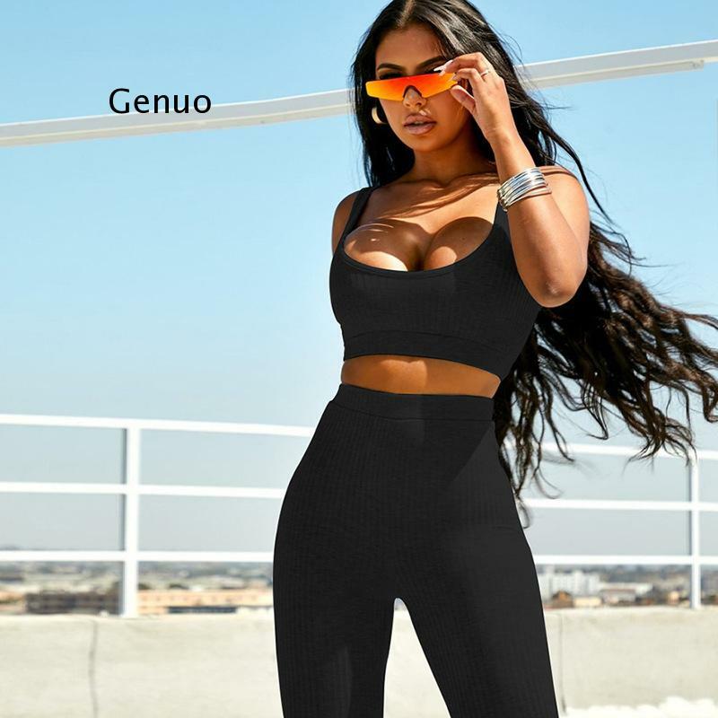 Women Fitness Tracksuit 2 Pieces Set Slim Crop Top + Padded Sporting Leggings Active Wear Outfits Skinny Stretch Outwear