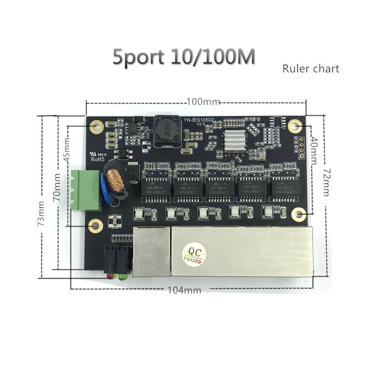 Módulo de interruptor Ethernet Industrial, placa PCBA de 5 puertos no gestionada de 100/1000mbps, OEM, autodetección