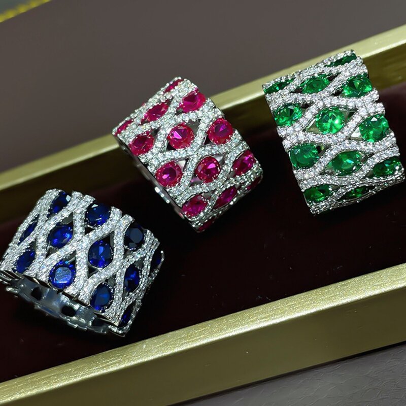 KQDANCE – bague en pierre précieuse pour femme, bijoux en émeraude de Tanzanite, saphir, rubis, avec pierre verte, bleue et rouge, plaqué or blanc 18K