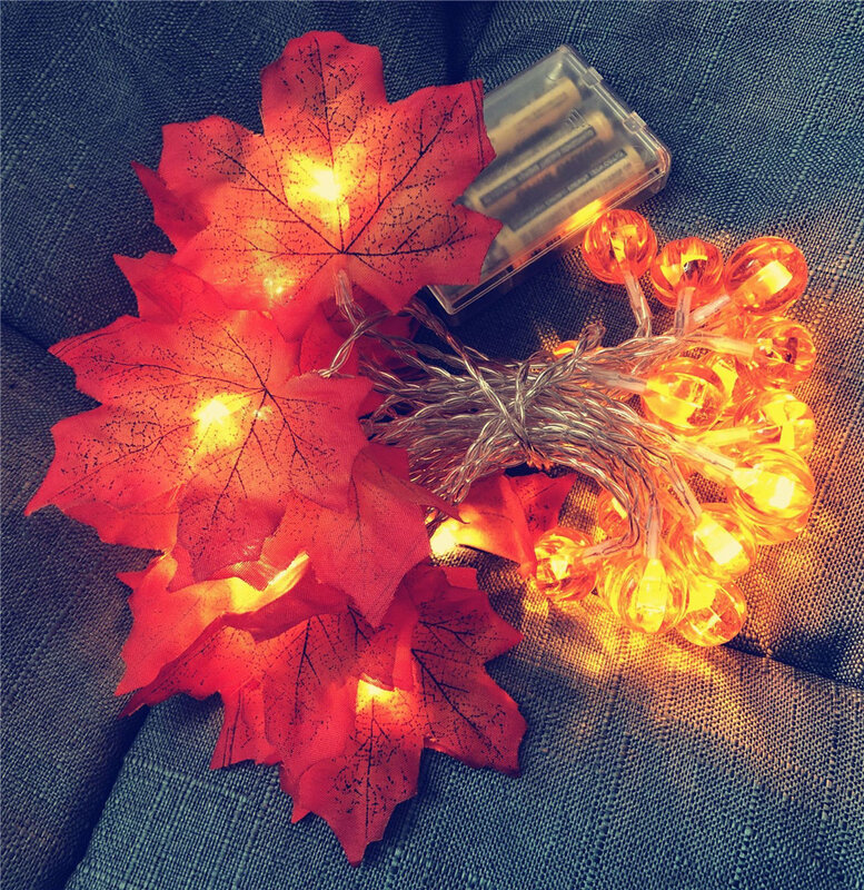 カボチャの葉の形をしたライトガーランド,10/20/30/40 LED,バッテリー駆動,ハロウィーンのための装飾