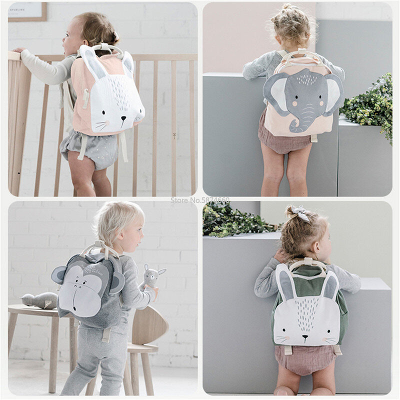 Mochila de peluche de conejo de dibujos animados para Bebé y Niño, morral escolar con estampado de conejo, mariposa, León