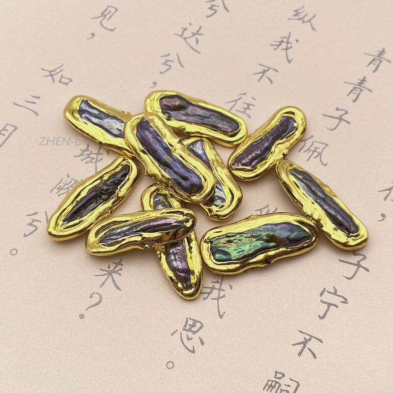 5 Buah Mutiara Biwa Hitam Air Tawar Alami 24K Manik-manik Longgar Berlapis Emas Kuning Manik-manik Spacer untuk Wanita Membuat Perhiasan DIY