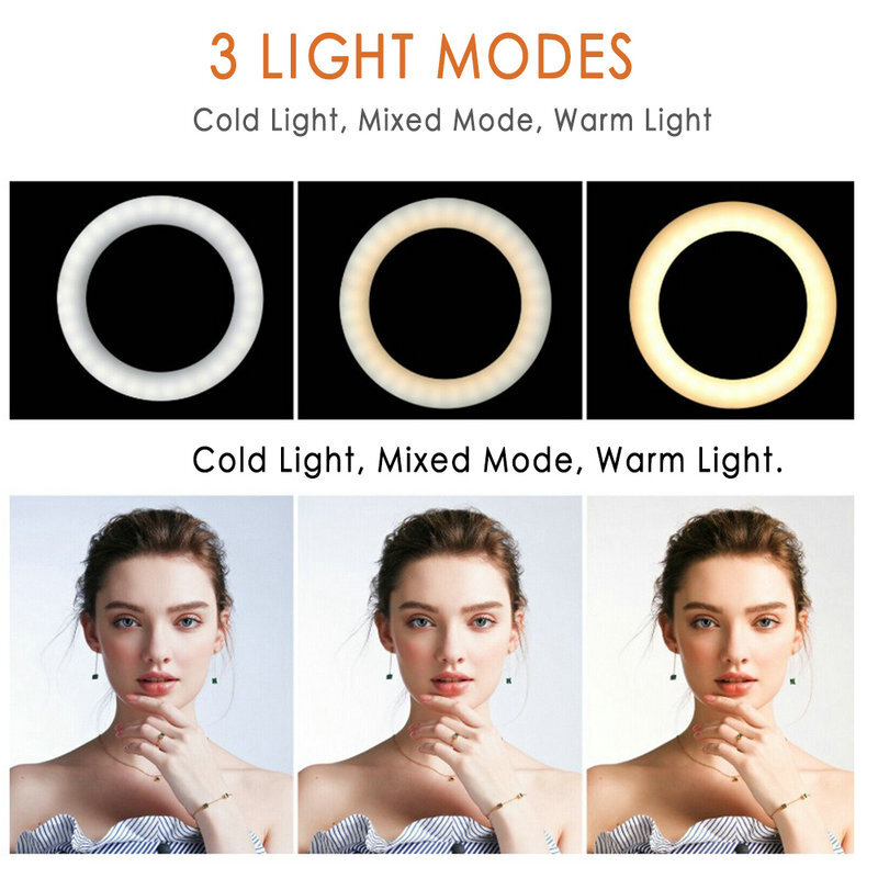 写真撮影用LEDリングライト,iPhone用三脚マウント付き6インチリングライト,YouTube用照明,直径18cm