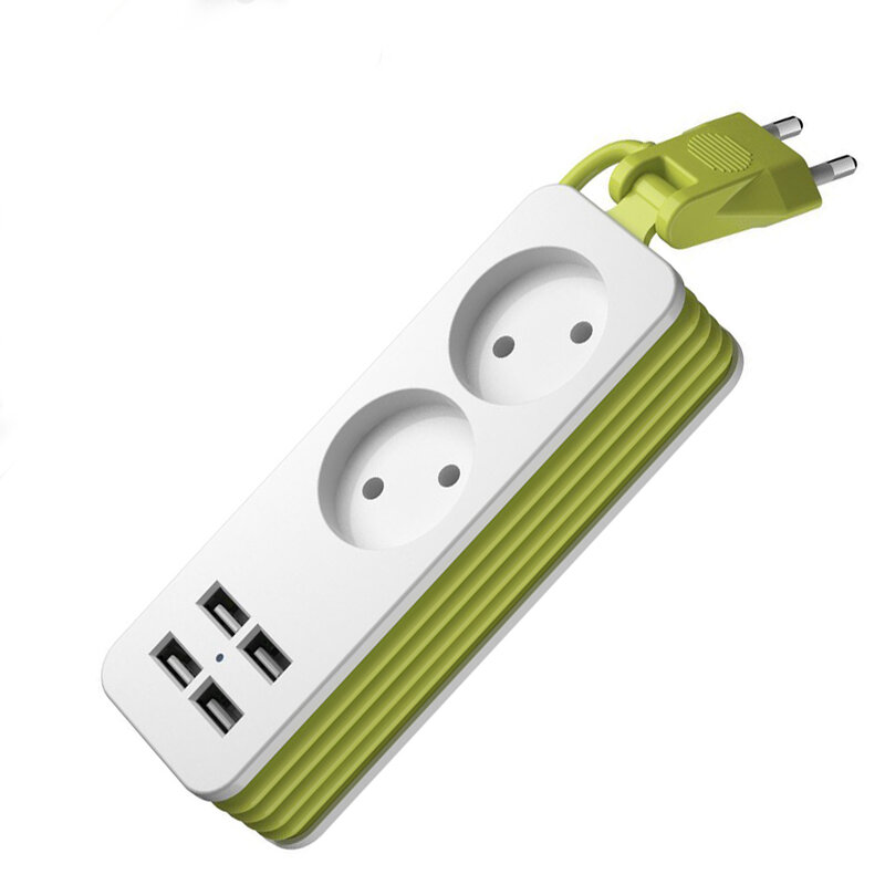 EU Plug Power Strip Wall Multiple Socket Portable 4 USB Port for Mobile Phones 1200W 250V,1.5m Cable for Smartphones Tablets