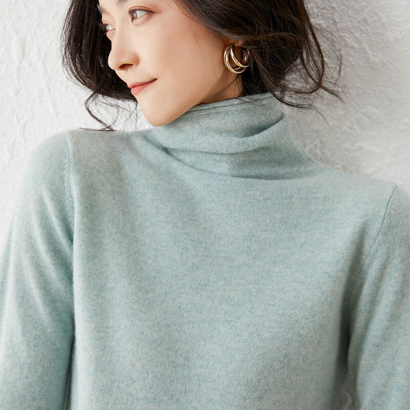Kobiet 2021 jesień zima nowy sweter do połowy szyi 100% czystego włóczka australijska Slim d³ugo-sweter z rękawami sweter bazy moda