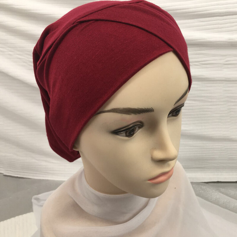 Bonnet Hijab élastique pour femmes musulmanes, sous-écharpe islamique, turban en jersey de coton, casquettes intérieures, croix frontale, bonnet, bande de sauna