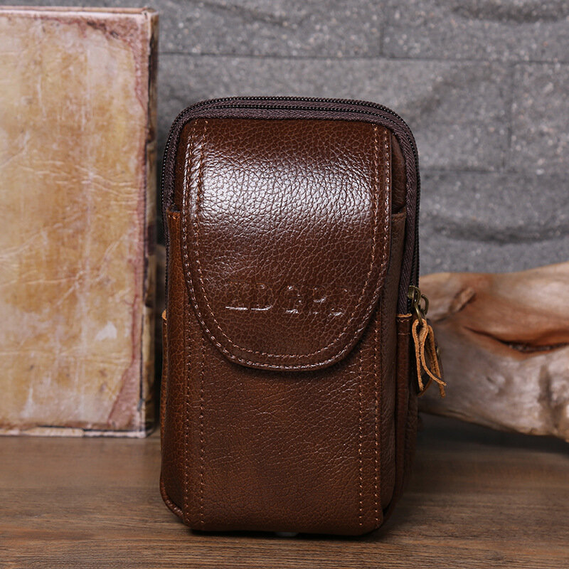 Genuine Leather Three-Layer Vertical Bag 8806 Outdoor Men's Leather Pocket Phone Bag Change Certificate Mobile Phone Waist