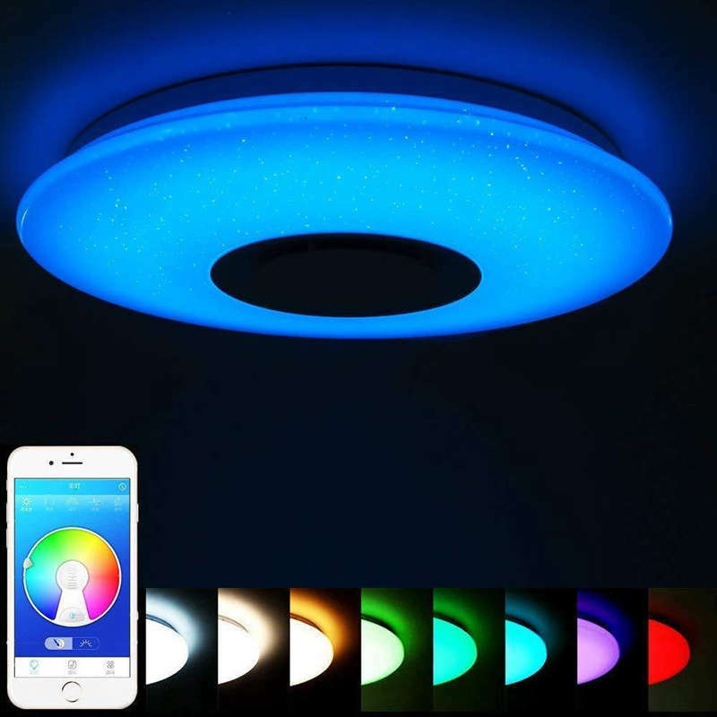 NEW- 60W Rgb Flush Mount Round Starlight Music Led Ceiling Light Lamp With Bluetooth Speaker Dimmable Color Disco Changing Light