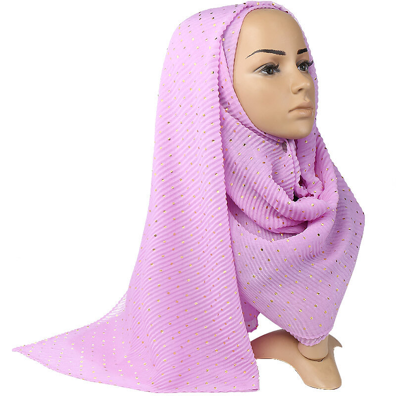 Foulard hijab froissé pour femme musulmane, écharpes islamiques en or avec estampage à chaud, châles solides, 90x200cm