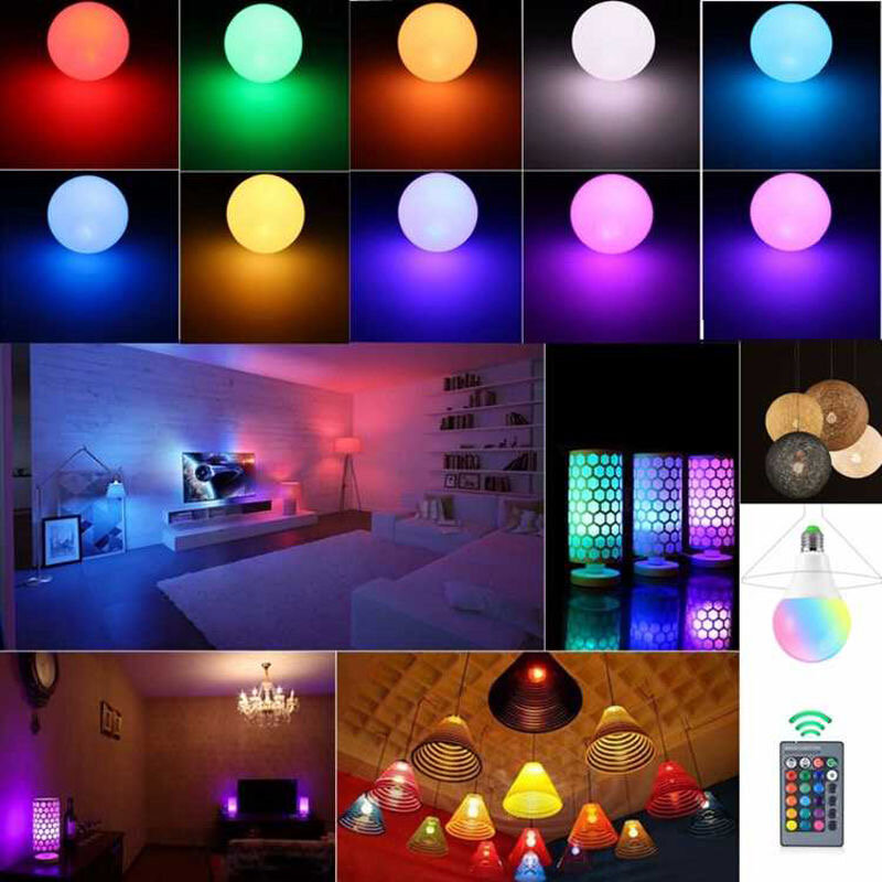Led zmiana koloru RGB Lampa E27 DimmableLight AC 220V Led RGBW magiczna żarówka 5W 9W 12W 15W 20W dekoracje domowe na przyjęcie LightingSpot Lampa