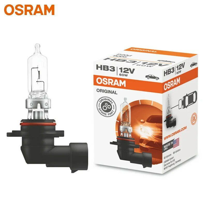 OSRAM 9005 HB3 12V 60W P20d Original ฮาโลเจนไฟหน้าหลอดไฟอัตโนมัติ3200K โคมไฟมาตรฐาน OEM คุณภาพ made In USA (เดี่ยว)