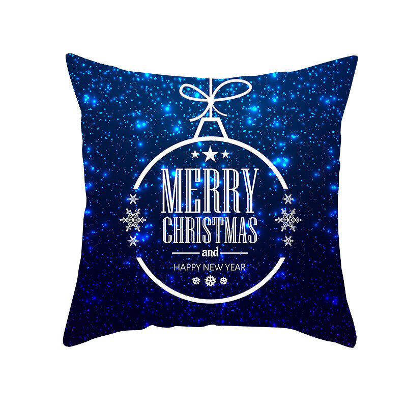 Christmas Decoration Cushion Cover 45x45cm Snowflake Elk Printed Blue Pillow Cover Xmas Home Decor Throw Pillowcase for Couch