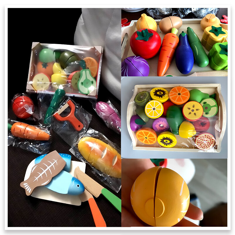 Имитация кухонной игрушки, Деревянная Классическая игра Монтессори, обучающая игрушка для детей, подарок для детей, набор фруктов и овощей