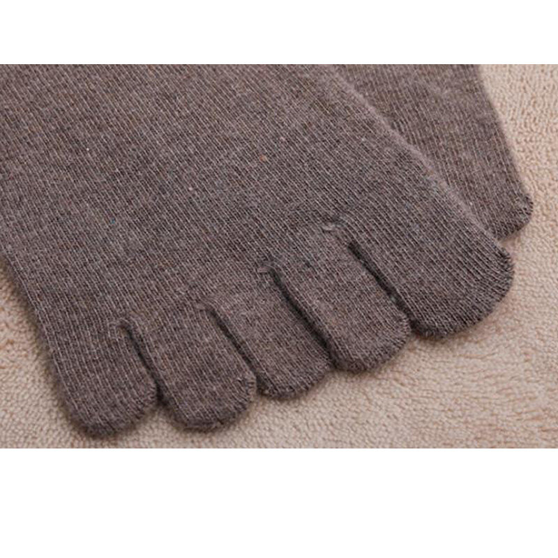 5 par / lote de calcetines de invierno para hombre con cinco dedos, calcetines cortos de lana Harajuku de negocios sólidos, calcetines antibacterianos y transpirables con marca de dedos