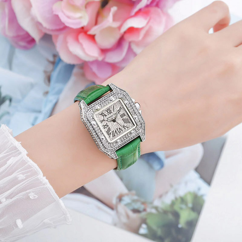 Top marka luksusowy zegarek damski kwarcowy wodoodporny w pełni damski zegarek z diamentami srebrny kwadrat zegarki dla par z Rhinestone