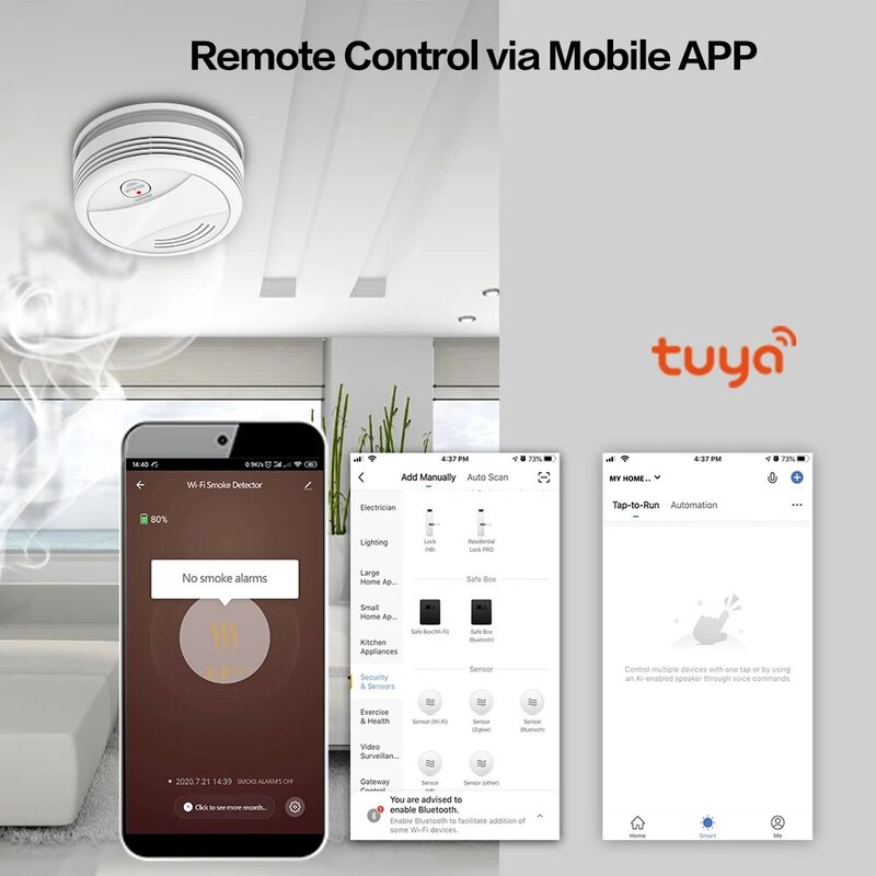 Датчик дыма Tuya, Wi-Fi датчик дыма, 85 дБ, с приложением