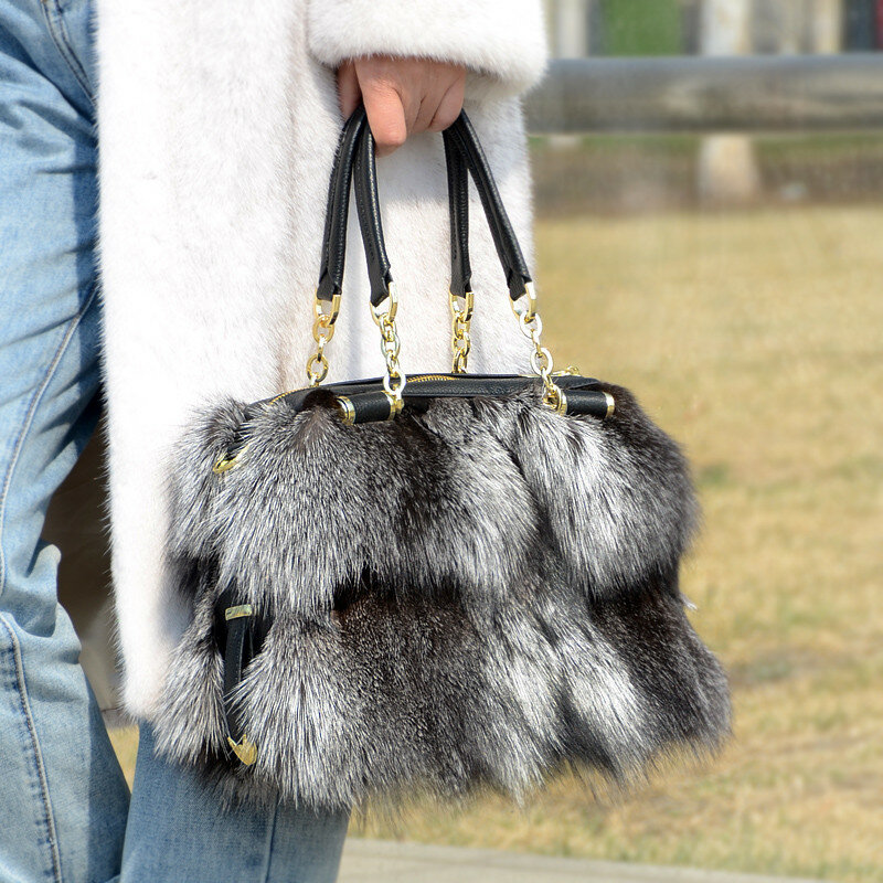Женская сумка из натурального Лисьего меха, роскошные кожаные Брендовые вечерние мессенджеры на одно плечо, дизайнерская вечерняя вместительная сумочка