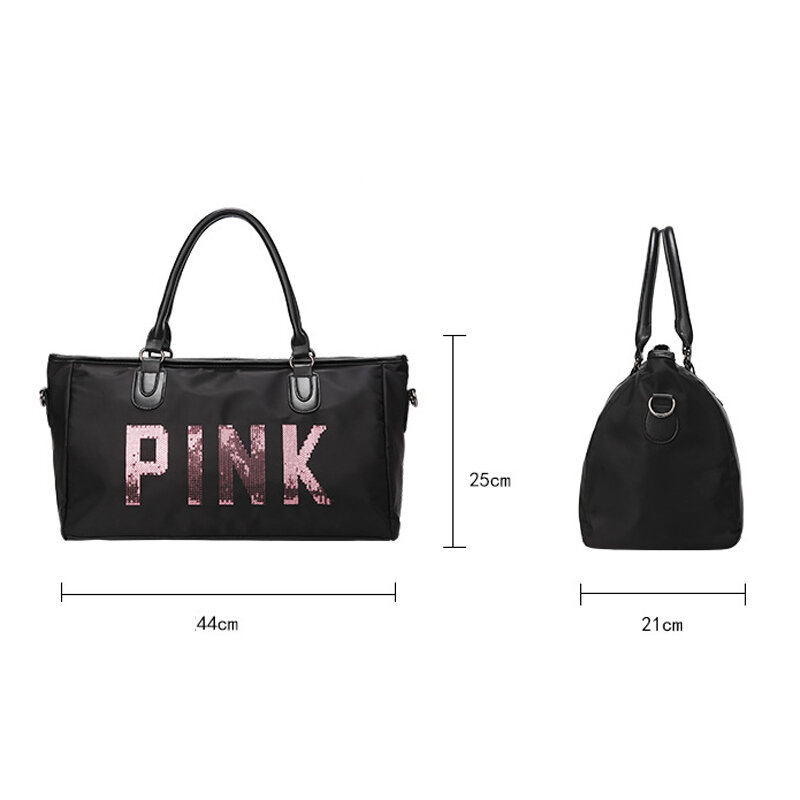 PINK Large Capacity Women Messenger Bags  fashion casual Women Handbag Waterproof Shopping Bag Sequins Letter Crossbag
