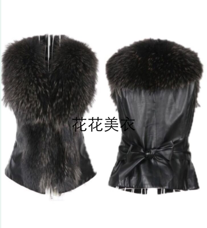 2021 casaco de pele de guaxinim do cão das mulheres lindo gola de pele casaco de pele colete curto ajuste imitação de pele colete
