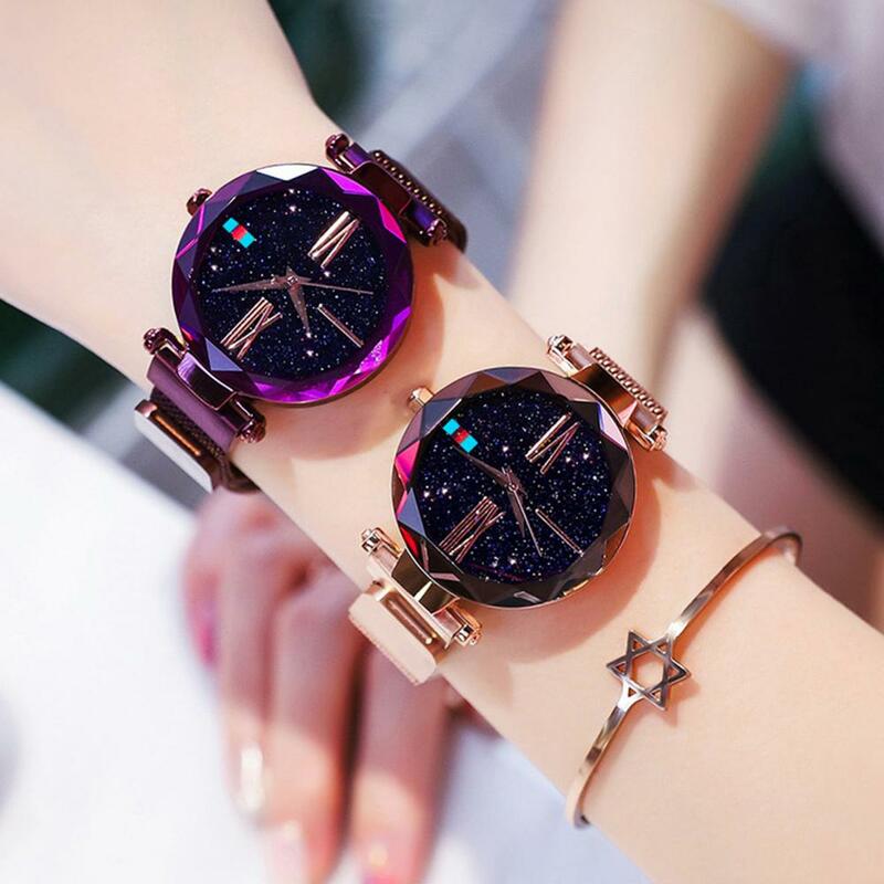 Relógio feminino visor céu estrelado, relógio de pulso fecho magnético, relógio de quartzo em aço inoxidável, moda feminina 2019