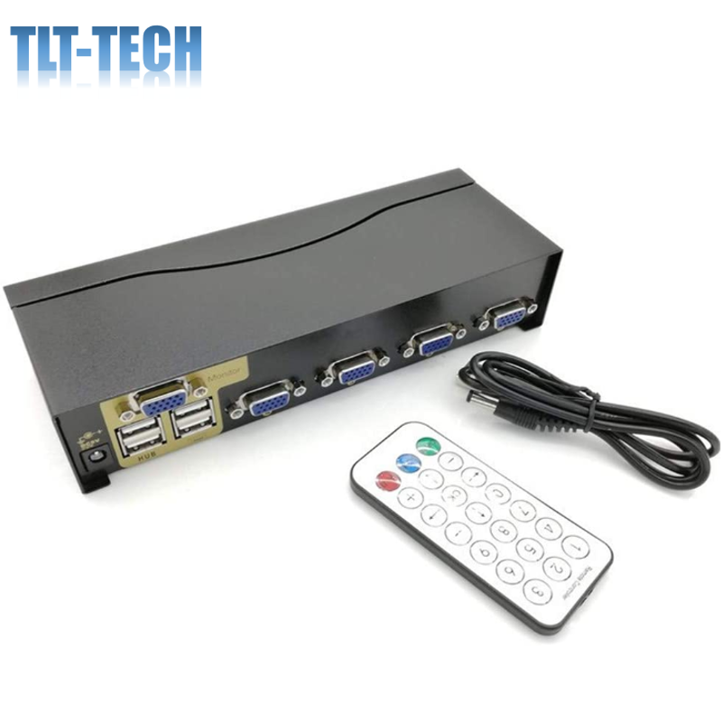 USB VGA KVM Switch,KVM Switch 4-Port VGA 4 Di 1 Proyektor Video Display Remote Control dengan 4 Asli Kabel VGA untuk Apple