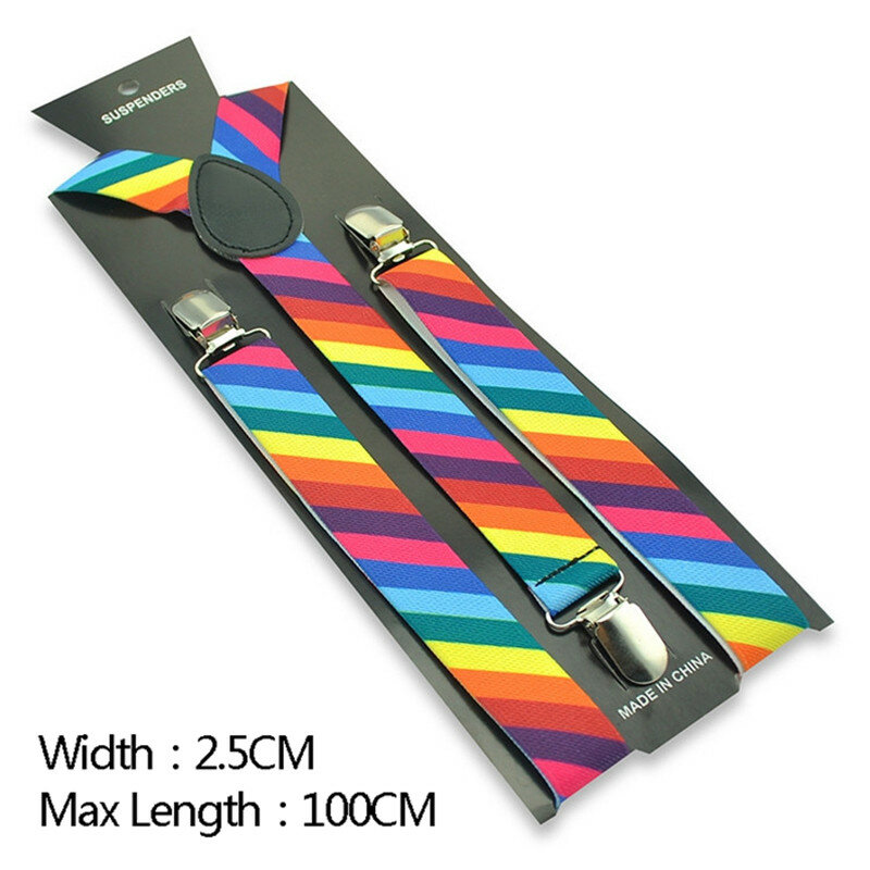 Wanita Kulit Pria dan Wanita untuk Celana Panjang Fashion Rainbow Celana Kotak-kotak Pemegang Kawat Gigi Pernikahan Suspender Belt Tali Elastis Top