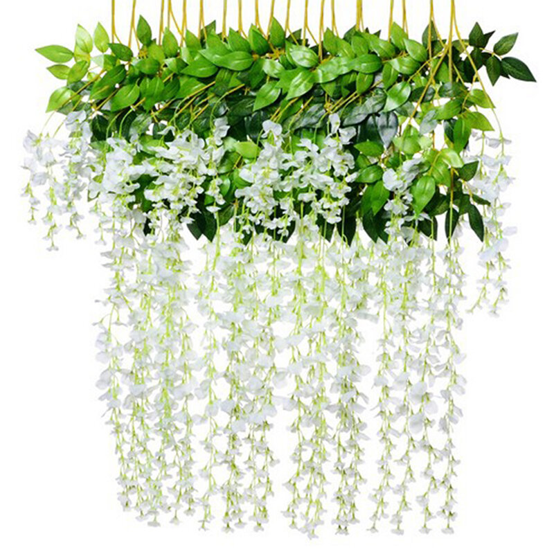 12 Buah/Wisteria Dekorasi Dinding Liontin Dekorasi Pesta Kantor Kebun Keluarga DIY Pernikahan Lengkungan Karangan Bunga Sutra Palsu