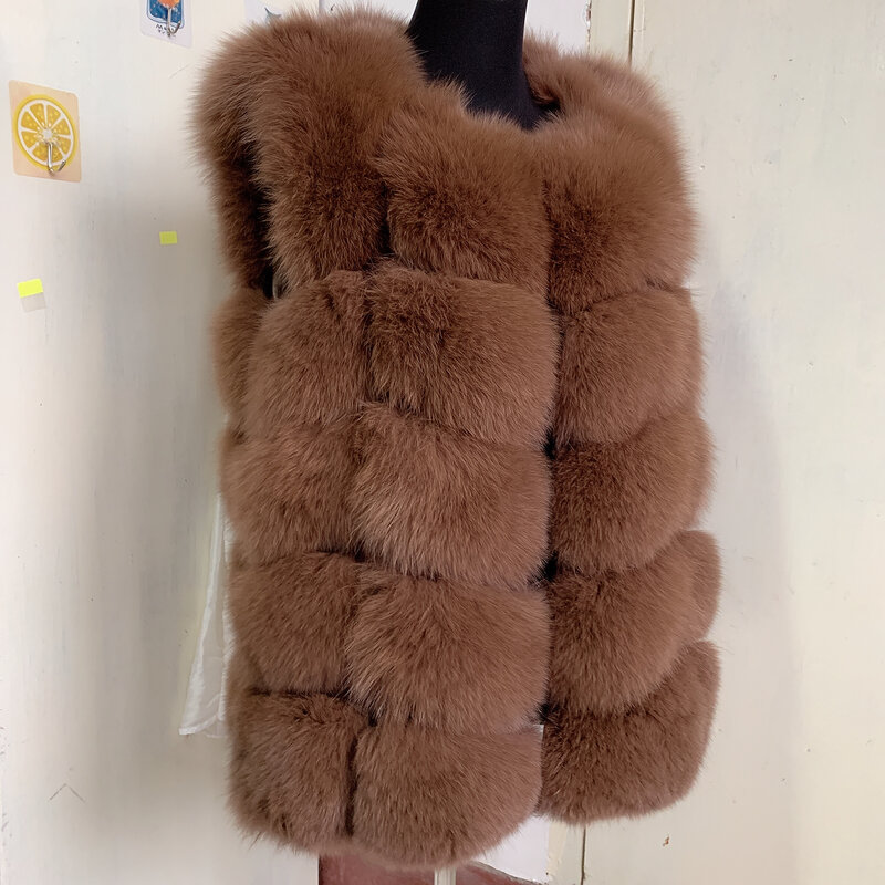 Chaleco de piel de zorro Natural para mujer, chaqueta de piel de zorro de alta calidad, cálida, 100%