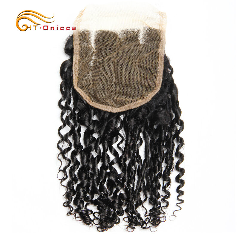 Pixie Curls Human Hair Closure 130% Density Brazilian Remy Hair 4*4 Lace Closure Swiss Lace Human Hair Weaves 6 to 18 Inch