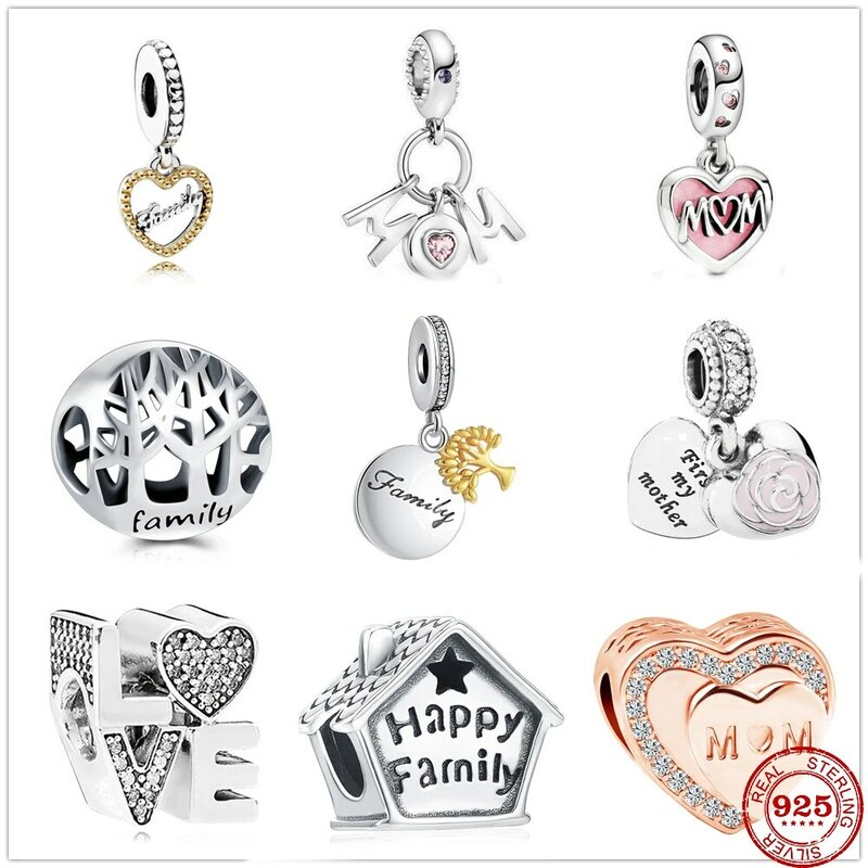 New Hot Sale Original 925 Silver Family Mom LOVE Beads Dangle Charms Fit Original Pandora Bangles Women Fashion DIY Jewelry Gift