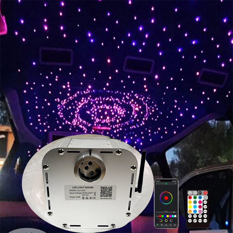 Kit de lampes de plafond scintillantes en Fiber optique, éclairage LED pour toit de voiture étoilé, commande par application Bluetooth, RGBW 32W WAPP RF pour chambre d'enfant