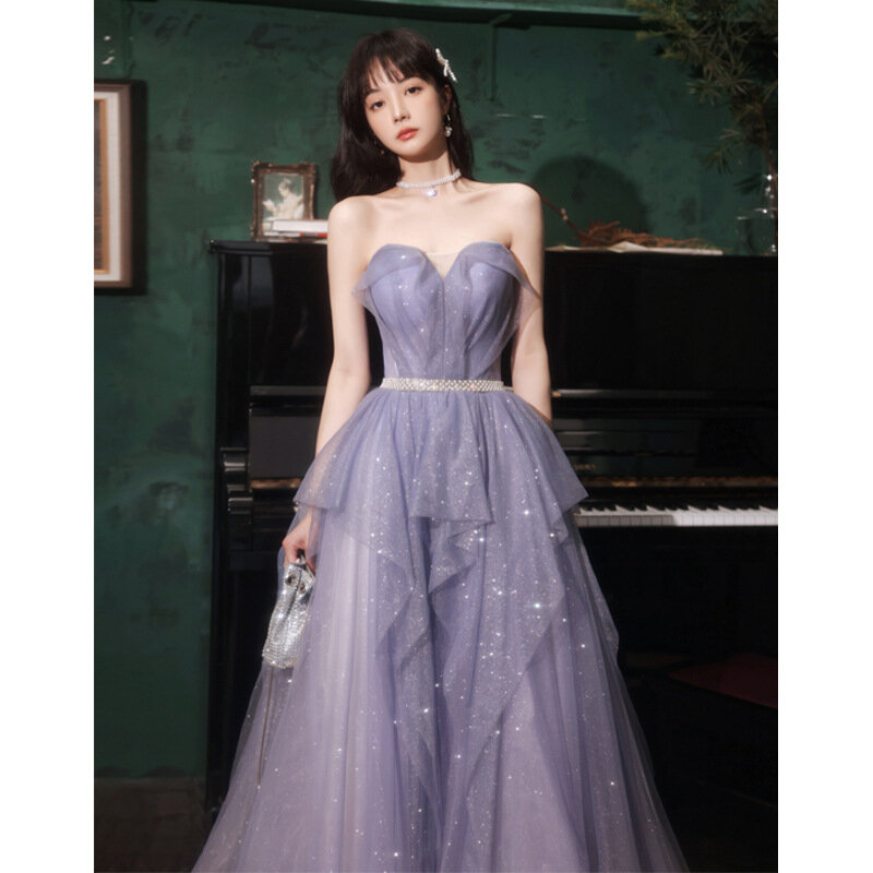 Women's Party Gowns Strapless Sleeveless Graceful Celebrity Dresses Floor-Length Sashes Appliques Sequined Gentle Evening Dress